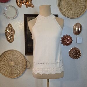 Amazon Boho Beachy Cottagecore Cream Nude Sleeveless Mock neck High Neck Top